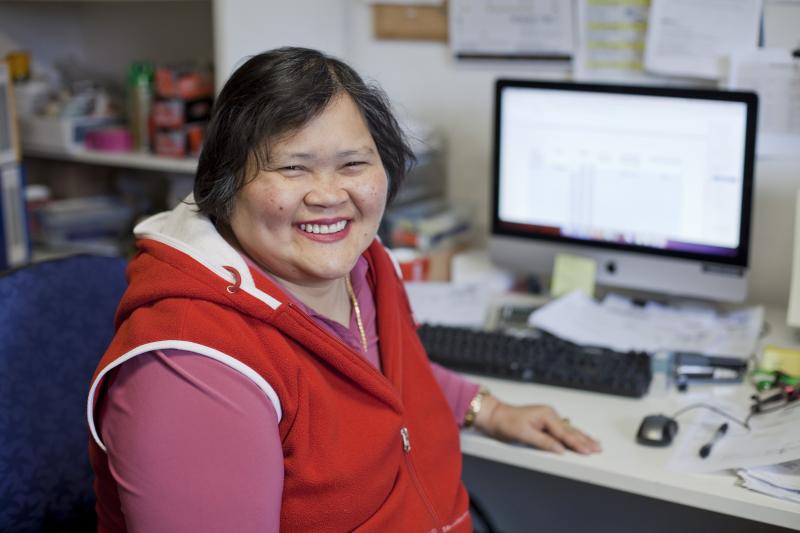 Woman in front of computer