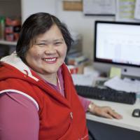 Woman in front of computer